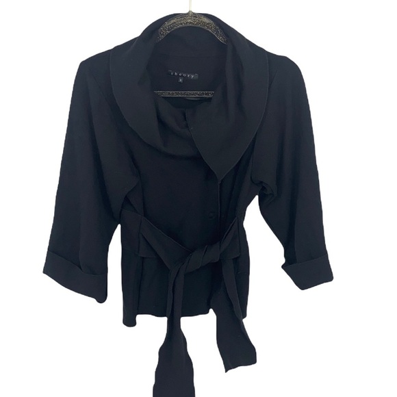 Theory Women's Black Oversized Collar Belted Sweater size Small Asymmetrical - Picture 1 of 8